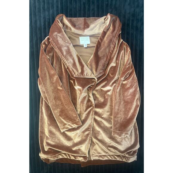 Silence + Noise –Women’s Open Cardigan –Metallic Brown Velvet Drape Front –M - Picture 1 of 4